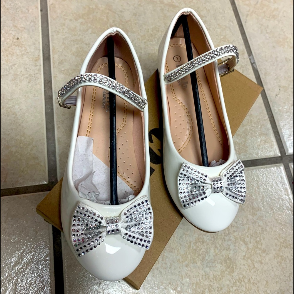 Childs White Patent w/ Rhinestones Easter Pageant Dress Church Wedding Shoes NIB